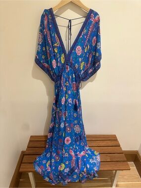 Vivid Blue Floral Tie-Back Maxi Dress